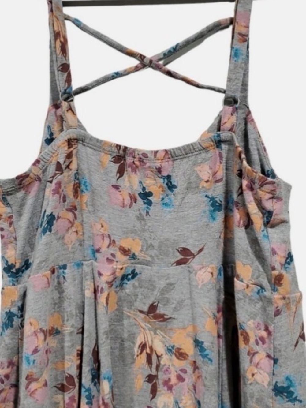 torrid ~ Strappy Dress ~ Heather Gray w/ Flowers ~ Jersey Material ~ Ruffle Tier - Picture 5 of 7